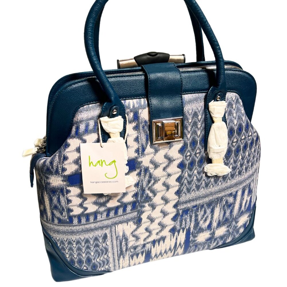 2-Wheel Rolling Carry-On Travel Bag– Blue Ikat Southwestern Print